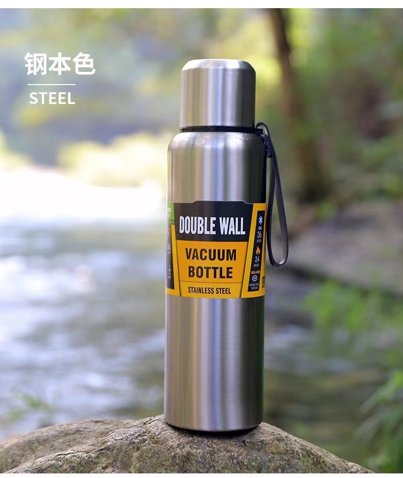 Stainless Steel  Portable Vacuum Flask Insulated Tumbler Bottle Thermos with Rope 500/700/1000/1500ml