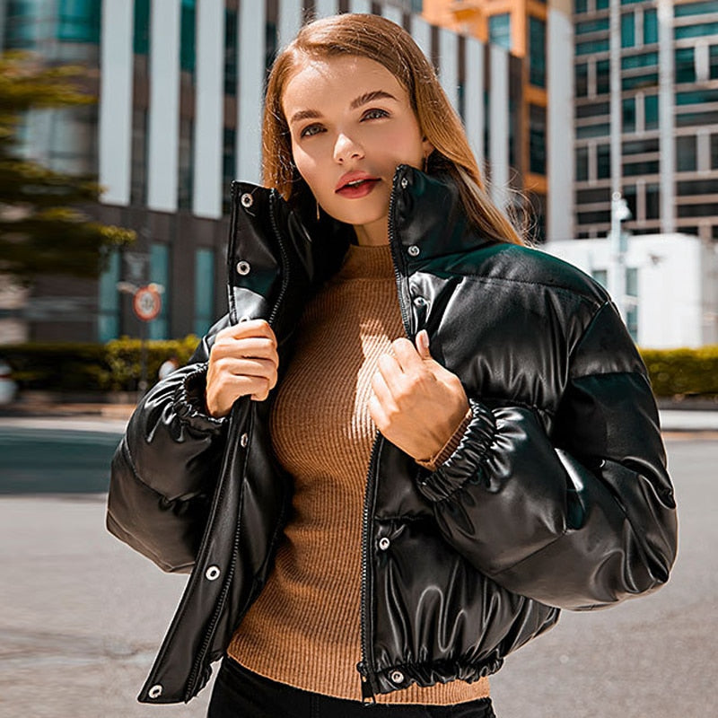 Abrigos de piel sintética gruesos y cálidos para invierno, Parkas cortas para mujer, chaqueta acolchada de algodón negro a la moda para mujer, ropa elegante con cremallera 2022