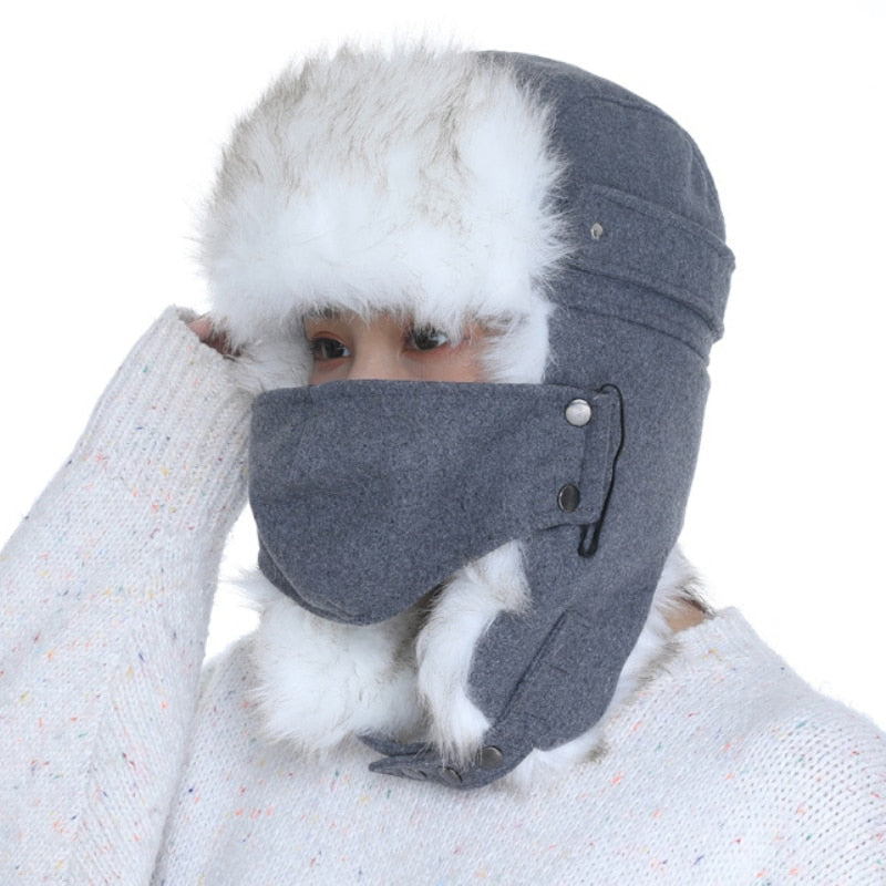 HT2876 Russian Hat Thick Warm Women Winter Hat Ladies Earflap Trapper Snow Ski Cap Female Mask Ushanka Fur Hat Women Bomber Hat