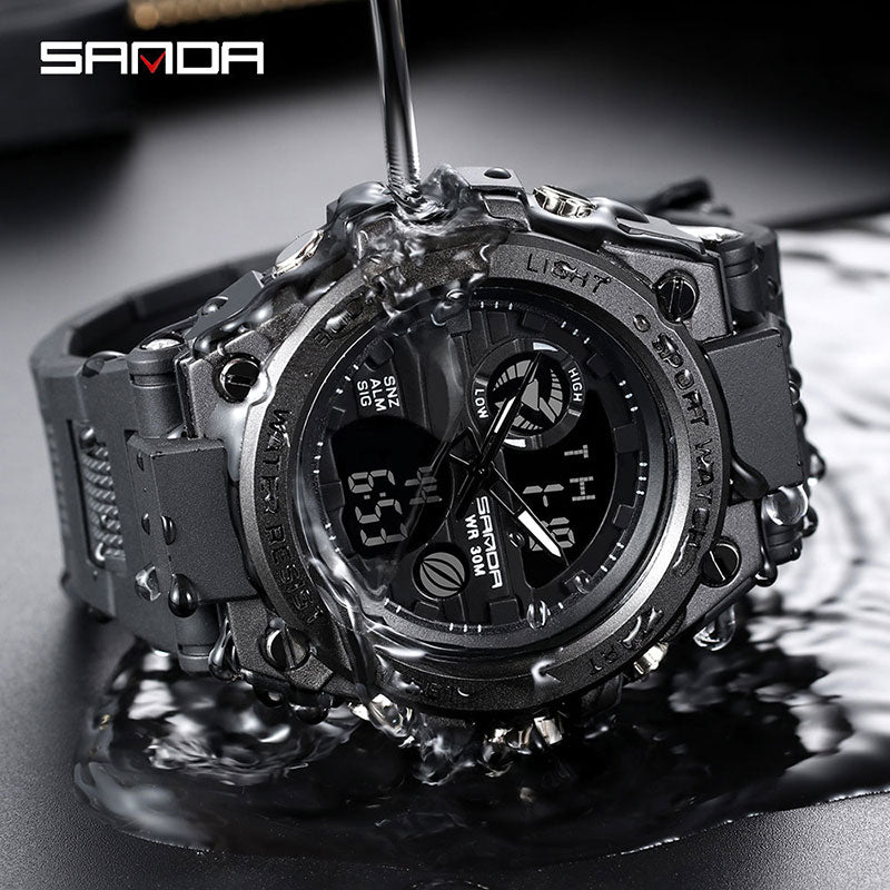 Reloj de pulsera de marca SANDA, relojes para hombre, reloj de pulsera de estilo deportivo militar, reloj de pulsera de doble pantalla para hombre, reloj resistente al agua, horas