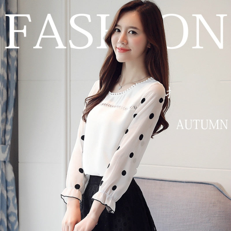Long Sleeve Women Blouse Shirt Fashion 2023 Chiffon Women&