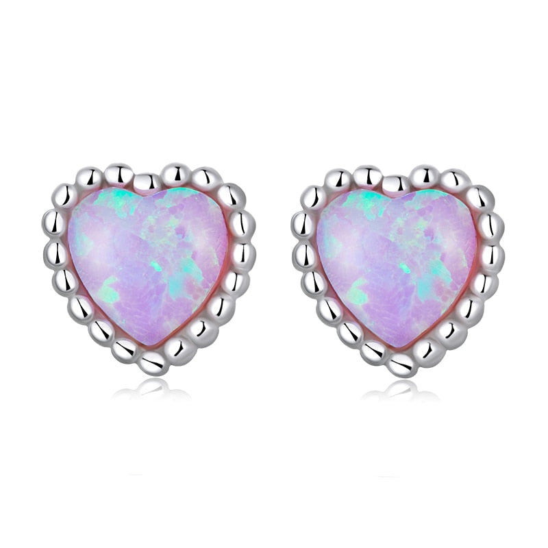 WOSTU 925 Sterling Silver Opal Stud Earrings Cat Unicorn Heart Blue Opal Earrings For Women Original Silver 925 Jewelry