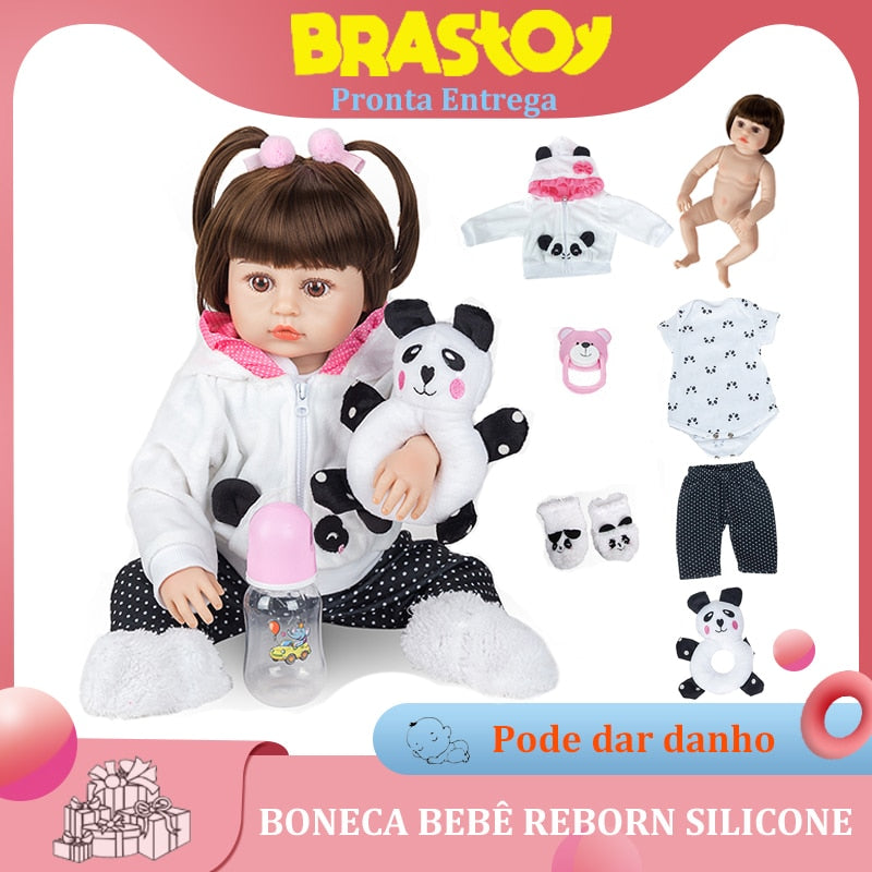 48 cm Baby Doll Reborn 100% Silikon Panda Brown Bath aus Brasilien gesendet