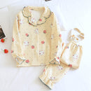 Pantalones de manga larga de otoño e invierno de nuevo estilo japonés, algodón de aire de algodón puro, pijamas cálidos para mujer, ropa de dormir de servicio a domicilio