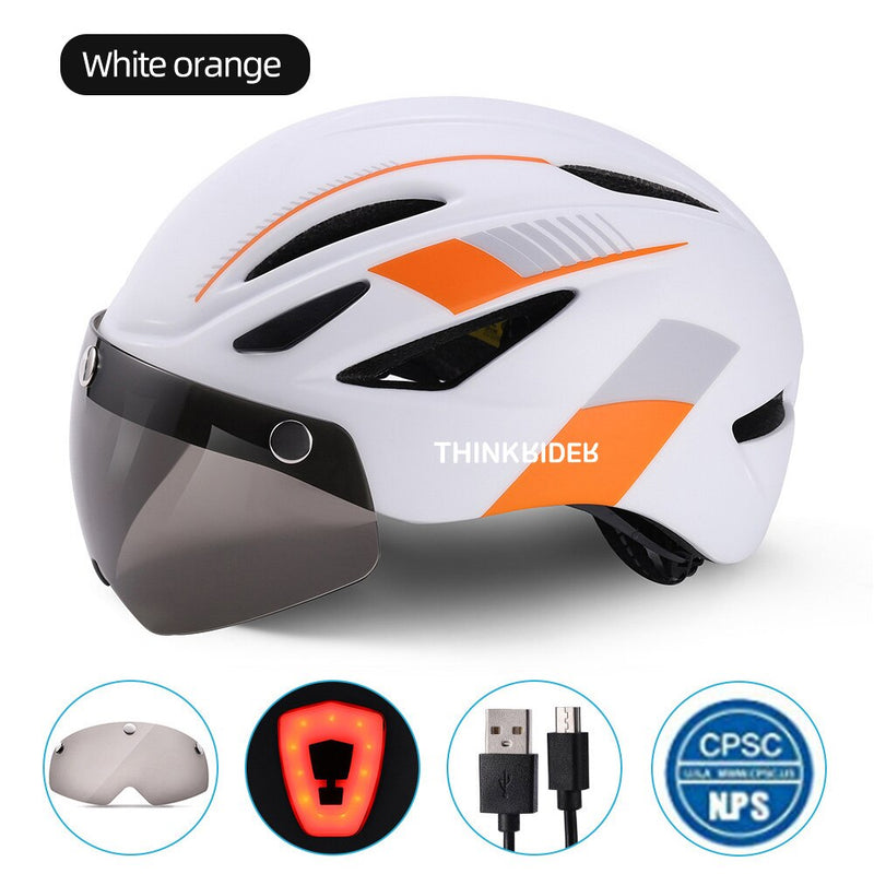 ThinkRider Cycling Helmet with Visor Magnetic Goggles and Tail lights  58-61cm for Men Women MTB Road Bicycle  Bike Helmet