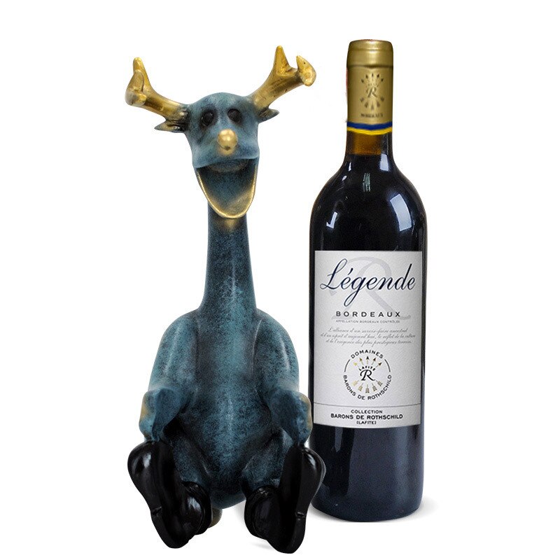 Vilead Resin Elk Wine Bottle Holder Figurines Animal Statue Creative Lying Deer Ornament Table Living Room Home Decoration