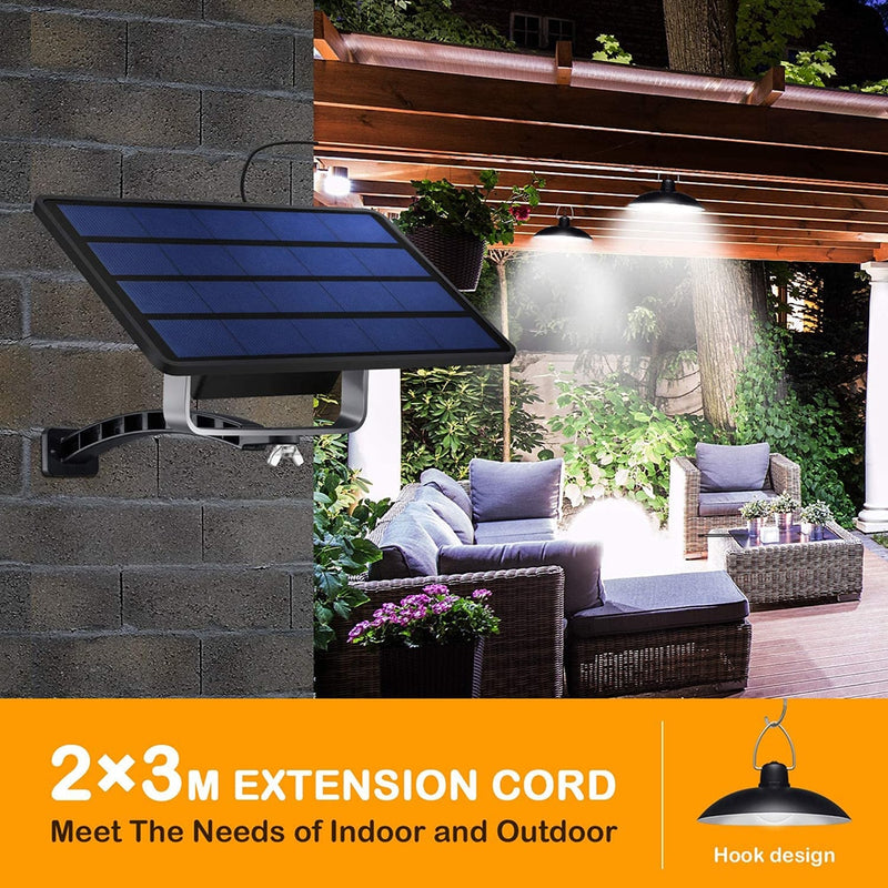 IP65 Lámpara colgante solar de doble cabeza impermeable para exteriores Lámpara solar para interiores con cable Adecuado para patio, jardín, interior, etc.