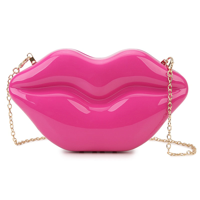 Sexy rote Lippen Design Frauen Party Clutch Abendtasche schillernde weibliche Kette Tasche Umhängetasche Geldbörsen und Handtaschen Beutel Mode