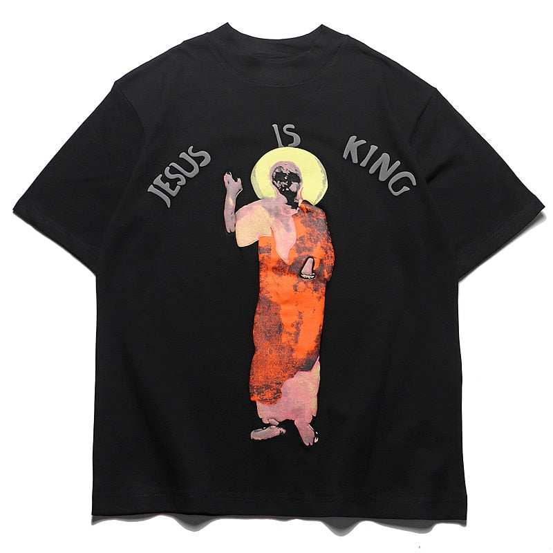 Kanye West Kids See Ghosts Übergroßes T-Shirt für Herren, Tour-Gedenkdruck, Retro, lockeres Harajuku-T-Shirt mit Rundhalsausschnitt und kurzen Ärmeln