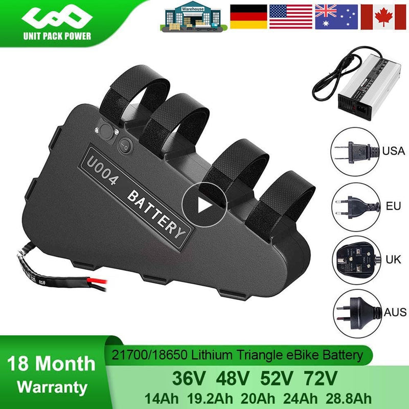 Batería LG Tesla EBike 21700 18650 paquete de batería triangular 36V 48V 52V 20Ah 24Ah 28.8Ah para Motor de 750W 500W 1000W 2000W