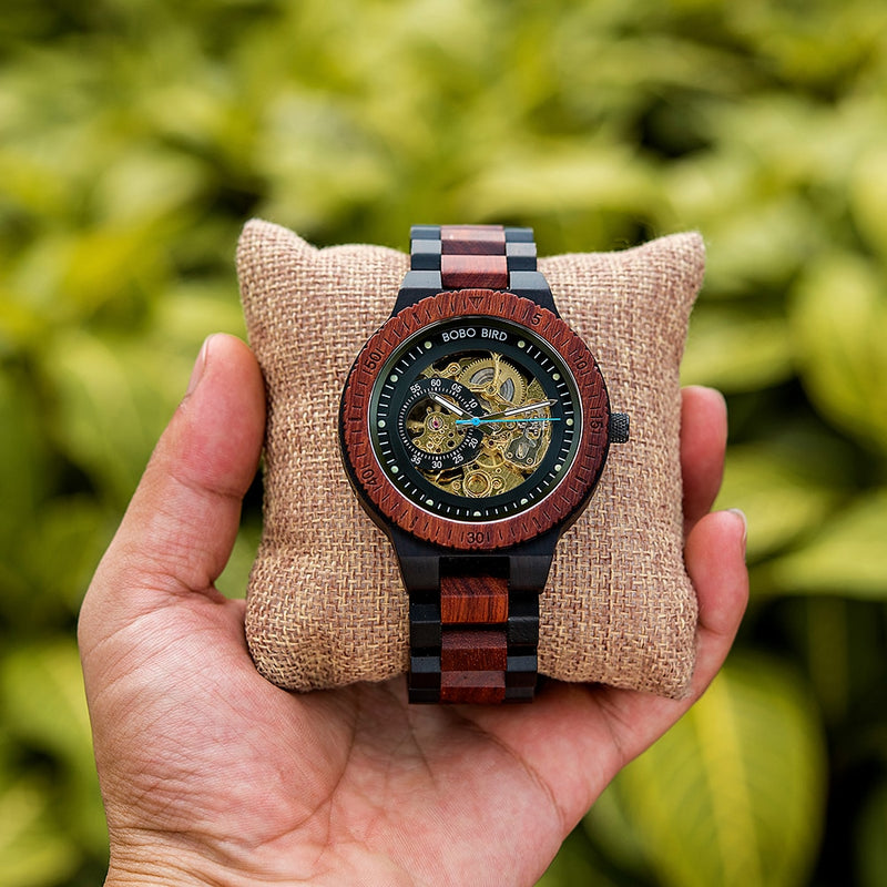 BOBO BIRD Wood Mechanical Watch Men Relogio Masculino Big Mens Watches Top Brand Luxury Timepieces erkek kol saati Dropshipping