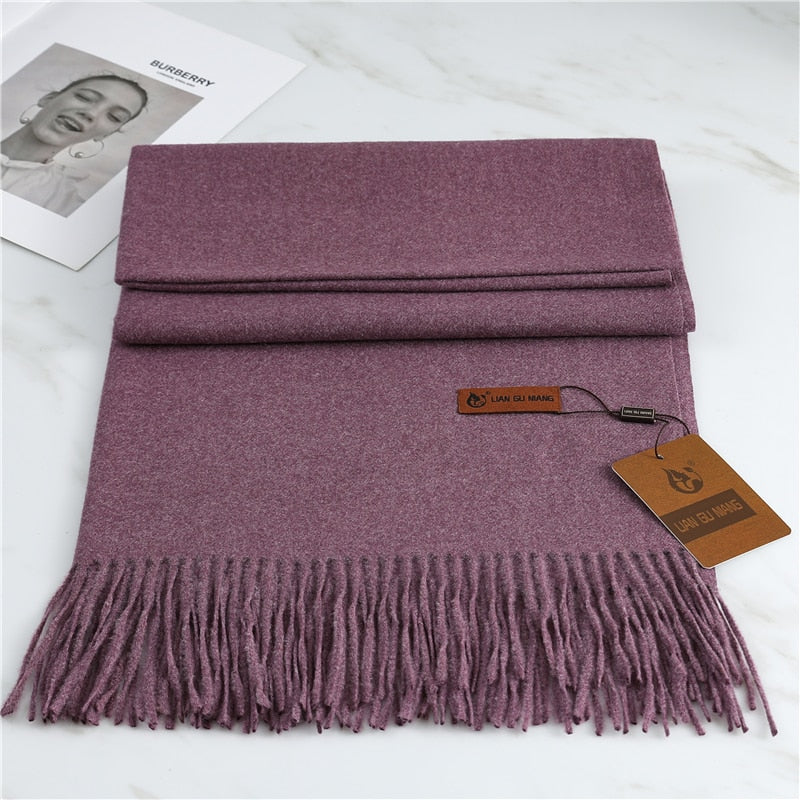 2022 Winter Cashmere Scarf Women Thick Warm Pashmina Shawls Wraps Solid Color Tassel Lady Blanket Echarpe Bufanda Hijab