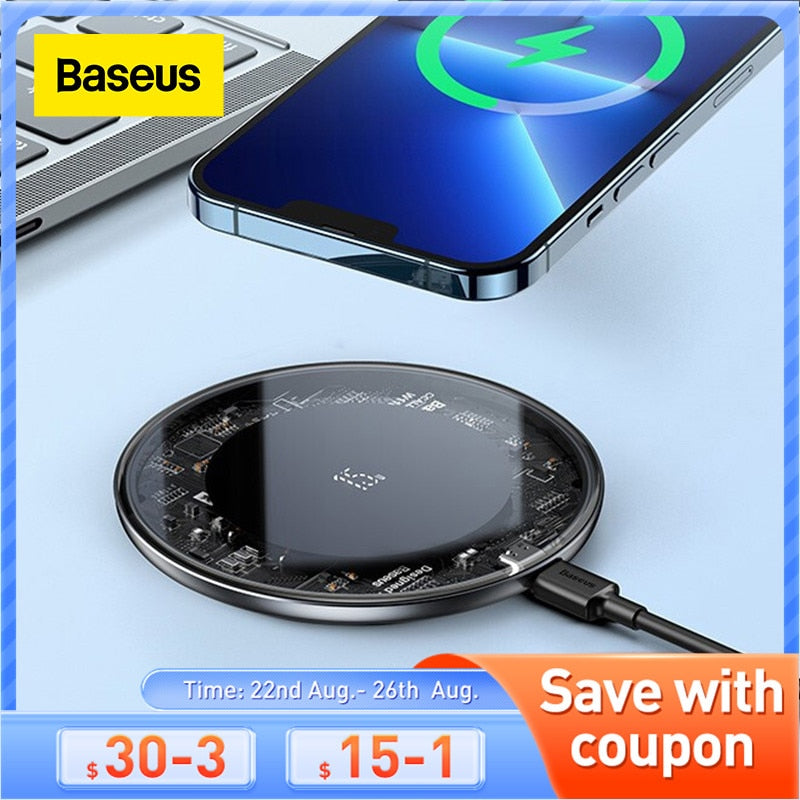 Baseus 15W Fast Wireless Charger For iPhone 13 12 For Airpods Visible Qi Wireless Charging Pad For Samsung S22 S10 Xiaomi LG