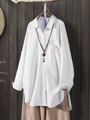 2022 ZANZEA Damenbluse Stilvolle Knopfhemden Lässige Langarmblusas Weibliches Revers Solide Tunika Baggy Chemise