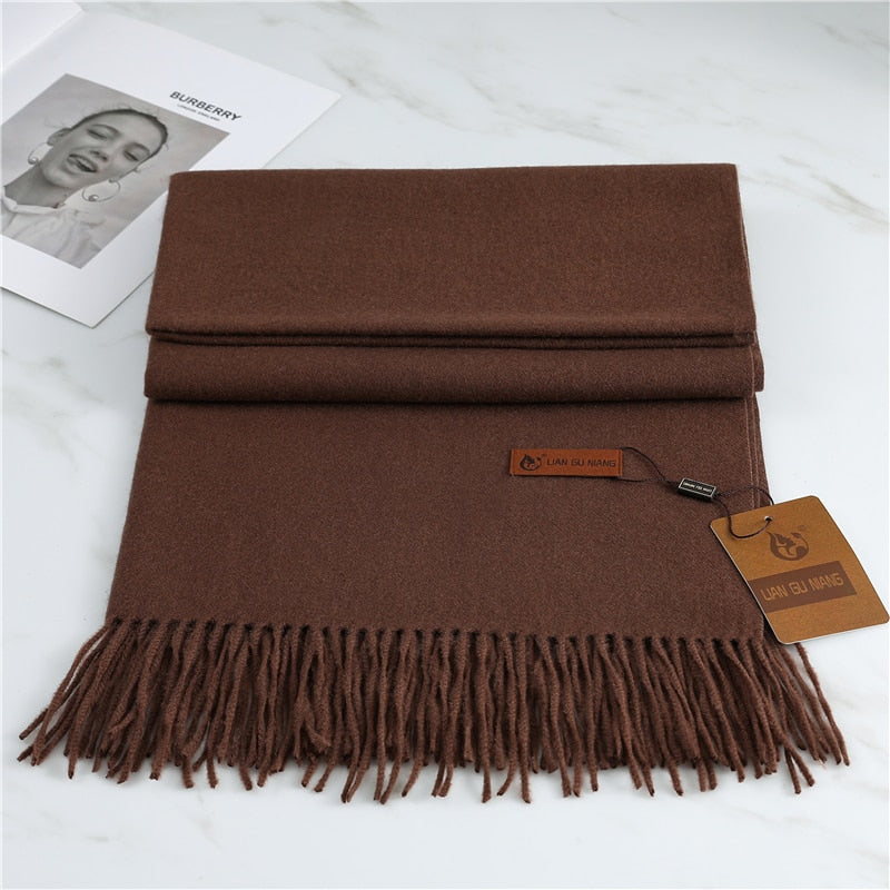 2022 Winter Cashmere Scarf Women Thick Warm Pashmina Shawls Wraps Solid Color Tassel Lady Blanket Echarpe Bufanda Hijab