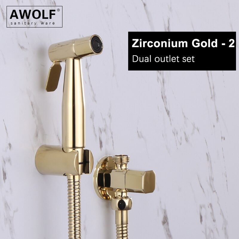 Awolf Rose Gold Hygienic Shower Head Handheld Toilet Bidet Sprayer Set Stainless Steel Shattaf Brass Valve Anal Shower AP2102