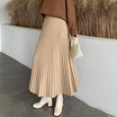 Winter Thickened Rib Knitted Large Swing Maxi Long Skirts Elegant Solid A-line Pleated Ankle Length Knit Skirts Coffree Beige
