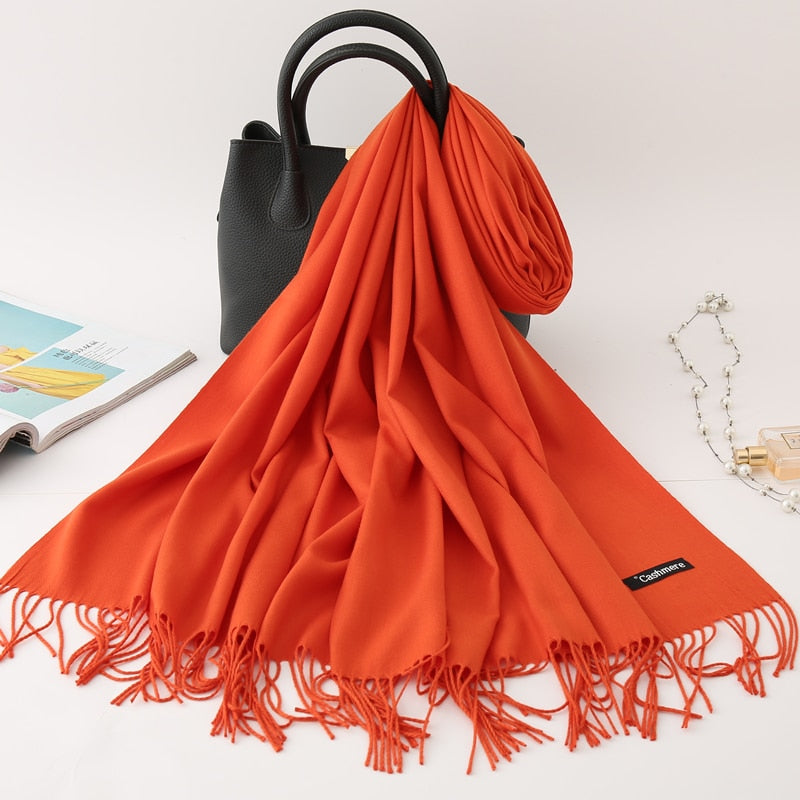 2022 Winter Scarf Solid Thick Women Cashmere Scarves Neck Head Warm Hijabs Pashmina Lady Shawls And Wraps Bandana Tassel