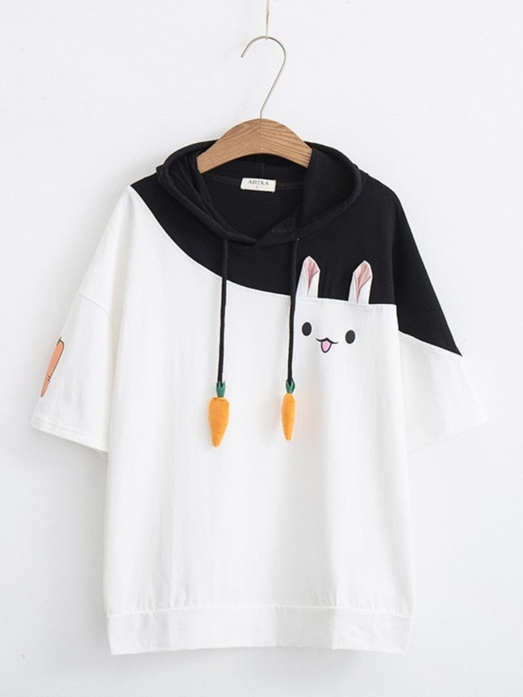 Merry Pretty Women Hoodies Animal Lovely Pullover Kawaii Rabbit Sweatshirt Cute Bunny Graphic Outerwear Pink Black Hoodie Girls