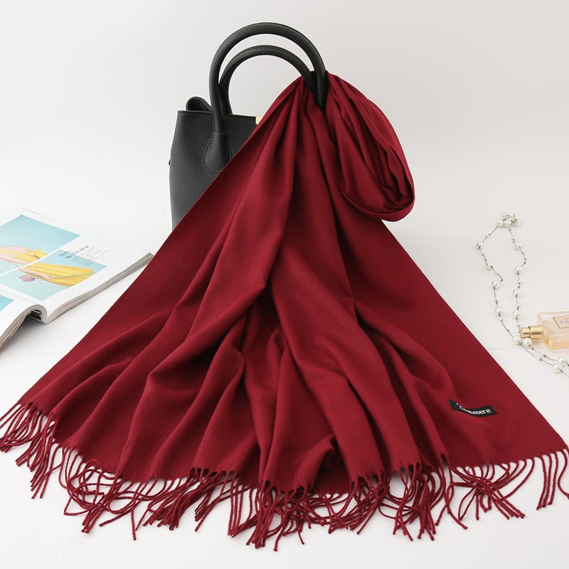 2022 Winter Scarf Solid Thick Women Cashmere Scarves Neck Head Warm Hijabs Pashmina Lady Shawls And Wraps Bandana Tassel