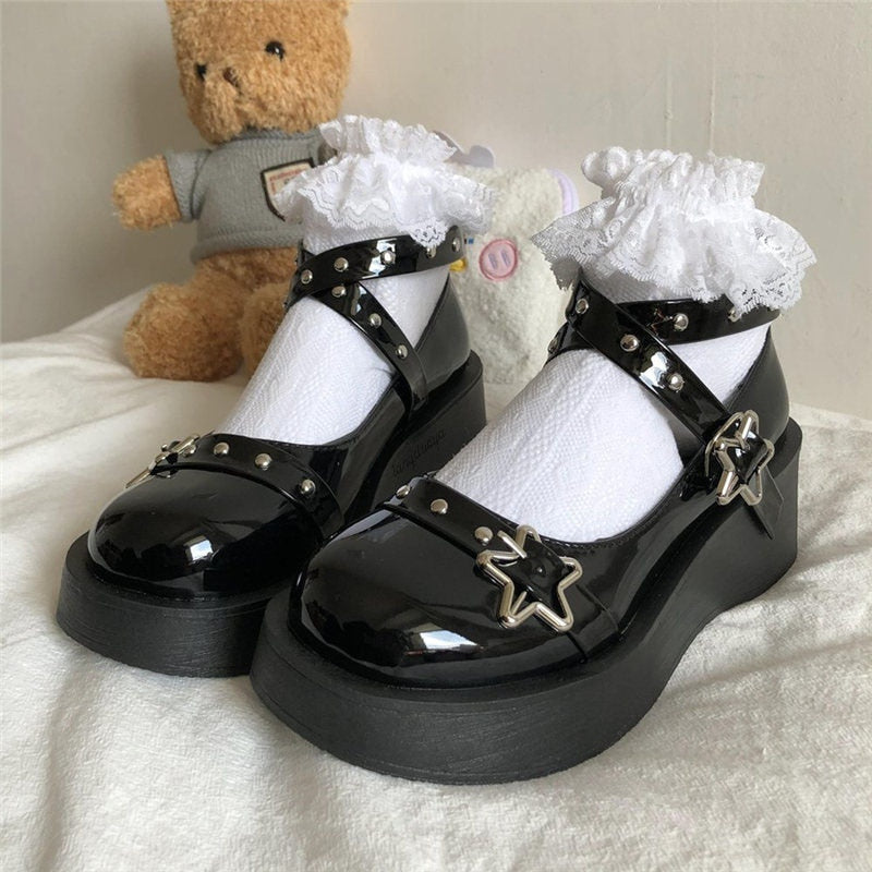 lolita shoes platform emo shoes on heels women loli thick heel cross bandage women shoes kawaii cosplay Mary Janes gothic shoes