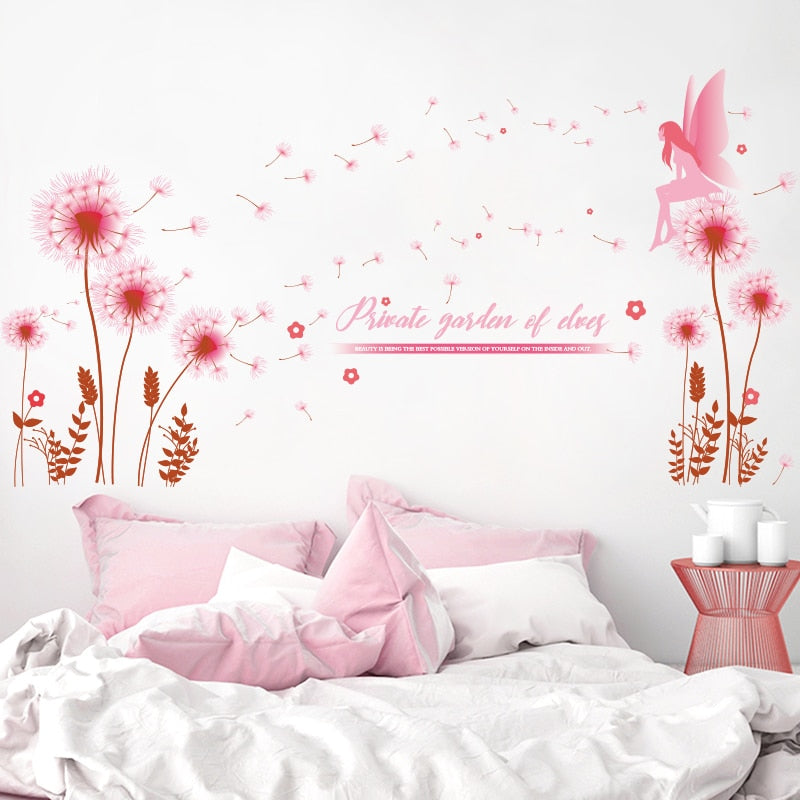 [shijuekongjian] Ballet Dancer Girl Wall Stickers DIY Flowers Plants Wall Decals for Kids Rooms Baby Bedroom Home Decoration