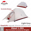 Naturehike Cloud Up Upgrade Camping Tent Outdoor Single Person 20D Silicone 1.2kg Ultralight Tent Portable Camping Hiking Beach