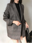 Colorfaith New 2022 Plaid Double Breasted Pockets Formal Jackets Checkered Winter Spring Women&