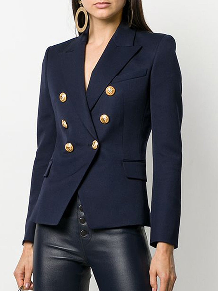 HIGH QUALITY New Fashion 2022 Designer Jacket Women's Classic Slim Fitting Metal Lion Buttons Double Breasted Blazer Outer S-5XL