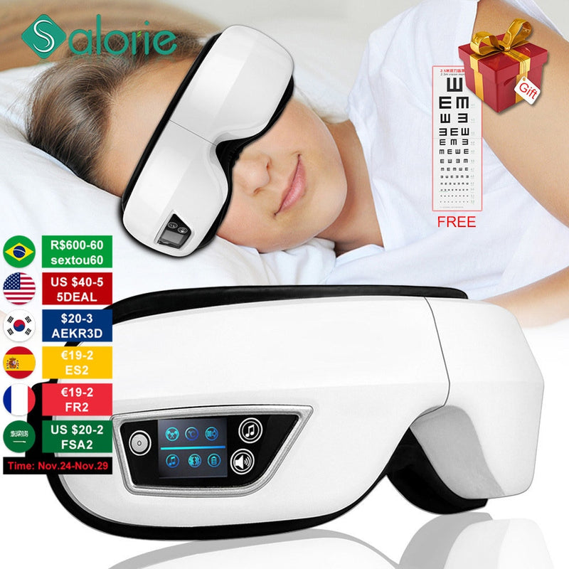 Eye Massager 6D Smart Airbag Vibration Eye Care Instrument Hot Compress Bluetooth Eye Massage Glasses Fatigue Pouch &amp; Wrinkle