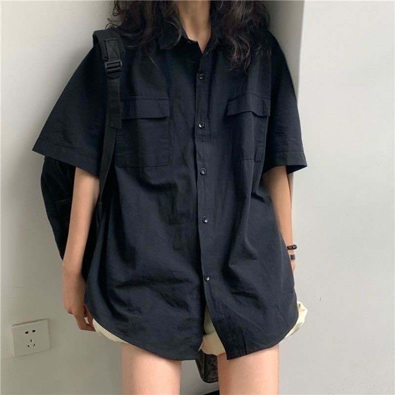 EBAIHUI 2021 Short Sleeve Shirt Women White Turn Down Collar Basic Casual Teen Gril Student Oversize Shirt Women Loose Blouse