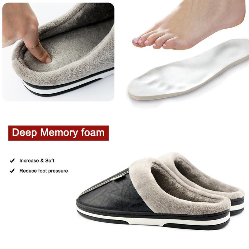 Herrenschuhe 2021 Home Slippers Herren Leder Memory Foam Indoor Hausschuhe für Herren Rutschfeste Warme Winterhaus Erwachsene Pantoffel Plüsch