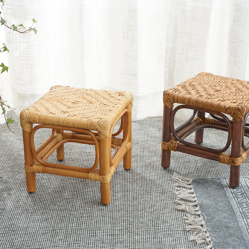 Hand Woven Rattan Stool Retro Pastoral Stool Simple Mobile Seat Outdoor Camping Chair Household Furniture Chairs For Kitchen