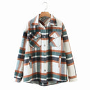 Autumn Winter Plaid Jackets Wool Blend Coat Fashion Button Thick Vintage Casual Office Warm Overshirt Ladies Outwear Chic Tops