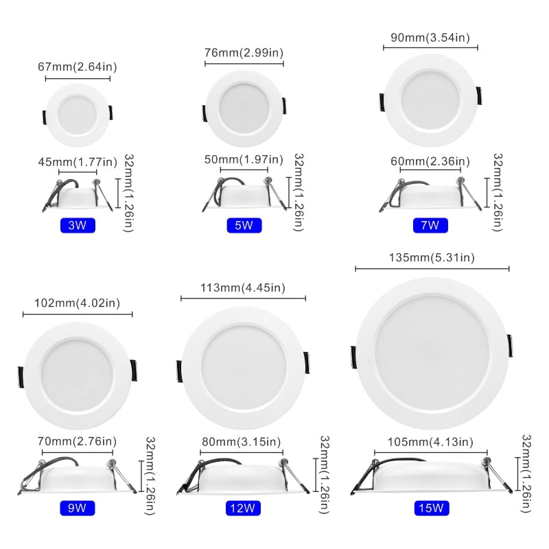 10 teile/los Led Downlight 3 Watt 5 Watt 7 Watt 9 Watt 12 Watt 15 Watt 220 V Deckeneinbauleuchte 3/4/5 zoll Runde Led Panel Down Light Scheinwerfer Beleuchtung