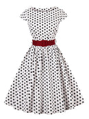 Tonval Green Retro Polka Dot 1950s Rockabilly Pleated Belted Dress Cap Sleeve Summer Women High Waist Vintage Dresses