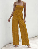 New Sunflower Printed Strap Jumpsuit Women High Waist Rompers Boho Yellow Spaghetti Strap Wide Leg Pants Summer Jumpsuits Ladies