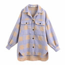 Autumn Winter Plaid Jackets Wool Blend Coat Fashion Button Thick Vintage Casual Office Warm Overshirt Ladies Outwear Chic Tops