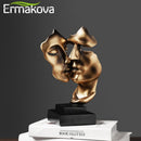 ERMAKOVA 27cm Kissing Couple Human Face Sculpture Resin Mask Statue Tabletop Ornament for Home Decor, Wedding Gifts