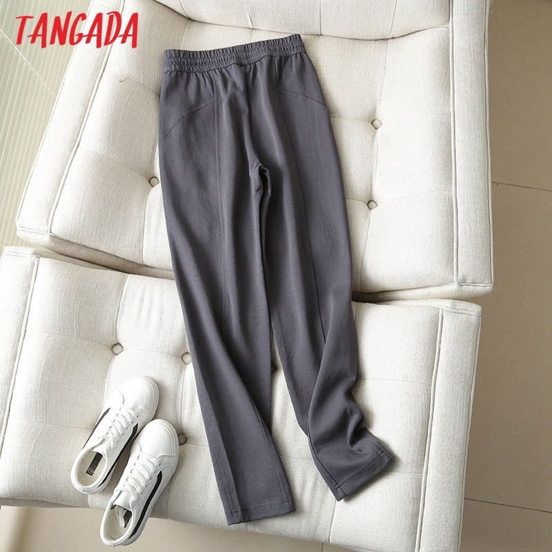 Tangada 2022, pantalones gris oscuro para mujer, pantalones cargo con cintura elástica, pantalones para correr, pantalones de chándal para mujer 6D80