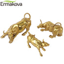 ERMAKOVA Wall Street Golden Fierce Bull OX Figurine Sculpture Charging Stock Market Bull Statue Home Office Decor Gift