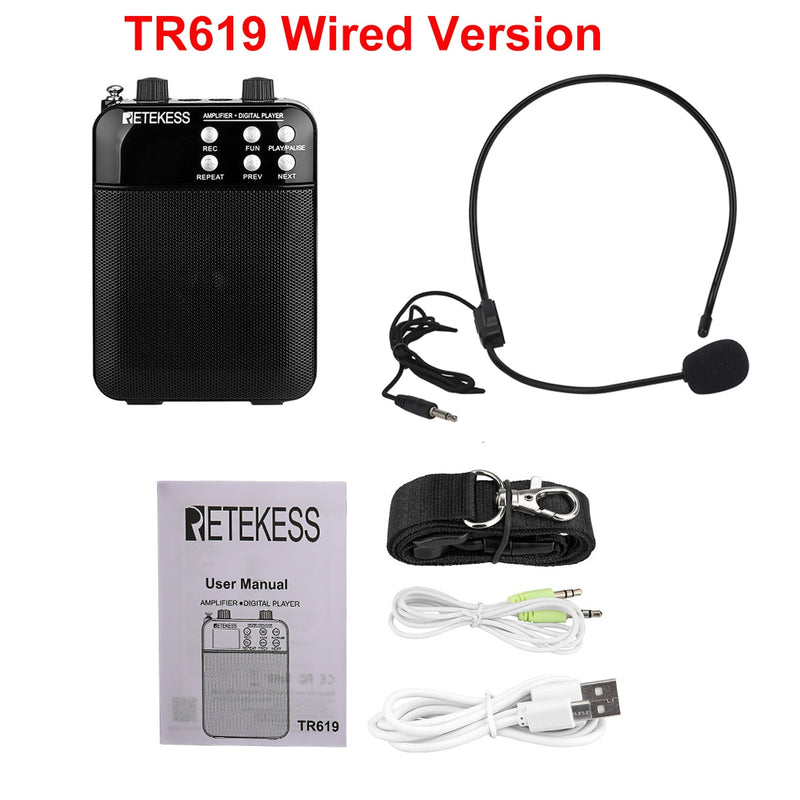 Retekess TR619 Megaphone Portable 3W FM Recording Voice Amplifier Teacher Microphone Speaker Mp3 Player FM Radio for Tour Guide