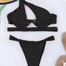GNIM Sexy Hollow Out Swimwear Women Push Up Bikini Mujer 2021 One Shoulder Solid Thong Swimsuit Female 2 Piece Micro Bather Suit