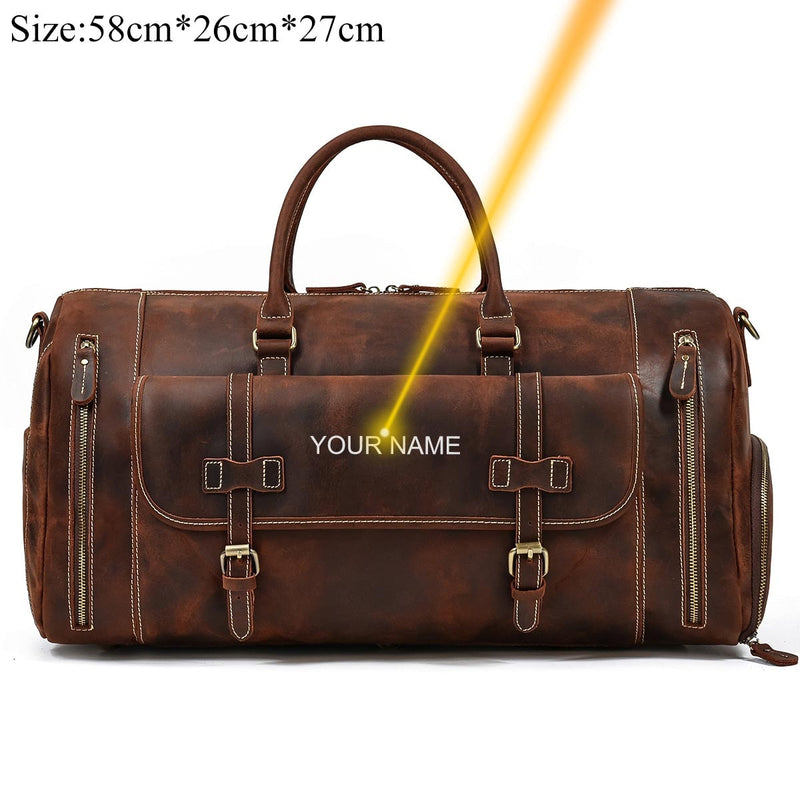 Vintage Crazy Horse leather Travel Bag With Shoe Pocket 20 inch big capacity Real Leather Weekend luuage Bag large Messenger Bag