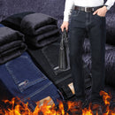 Pantalones vaqueros elásticos de franela cálidos térmicos de invierno para hombre, pantalones de lana de marca famosa de calidad, pantalones rectos flocados para hombre, pantalones vaqueros para hombre