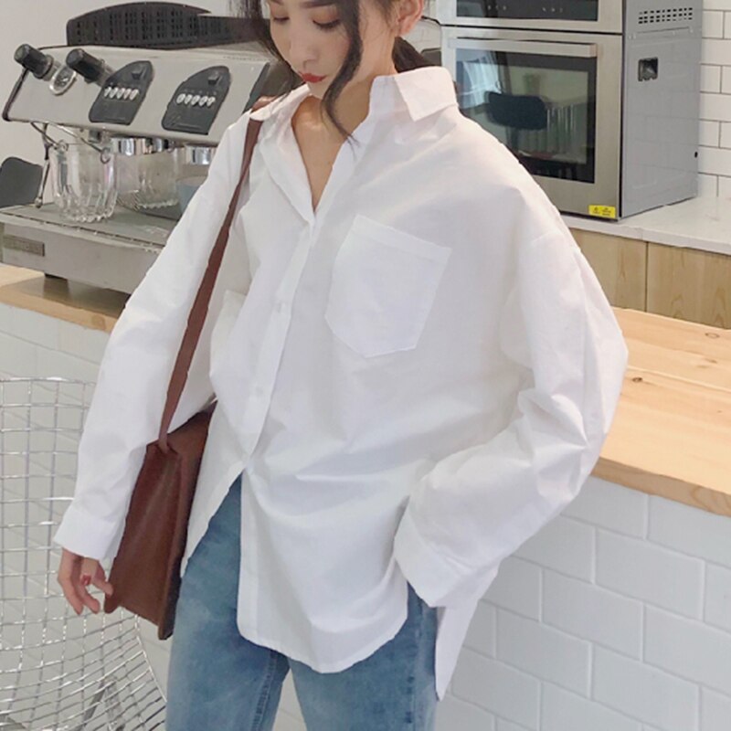 Spring Autumn Women Shirts Cotton White Blouse Femme Long Sleeve Loose Oversized Blouses Female Tops Casual Blusas 11456