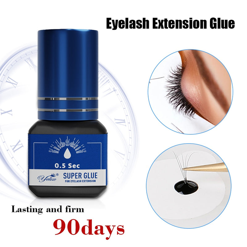 Yelix Eyelash Extension Glue 0.5-1 Sec Fast Dry Individual Lashes Glue Sensitive Eye Black/Clear Eyelash Glue Lash Extension