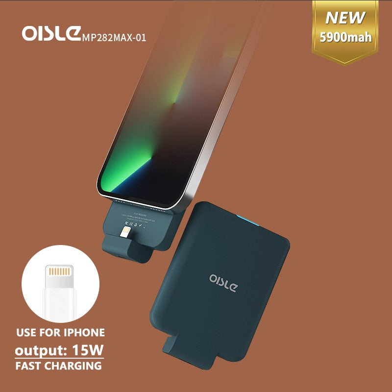 OISLE Mini-Back-Clip-Akku für iPhone 12 11 X 7 8 6 Plus SE XS MAX XR SE2 Slim Backup External Battery Charger Case Power Bank