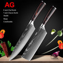 Japanese Kitchen Knife Set Laser Damascus Pattern Stainless Steel  Sharp Cleaver Slicing Utility Knives Kitchen Tools