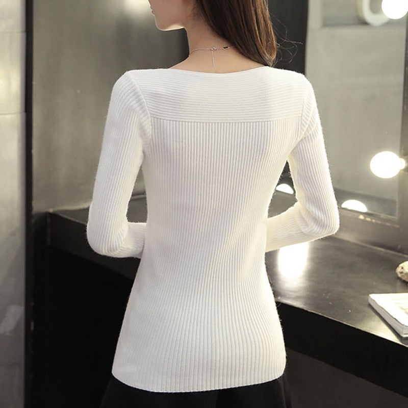 2023 primavera Casual manga larga otoño suéter de punto mujeres suéteres estilo coreano invierno Delgado blanco Pull Knitwear 7571